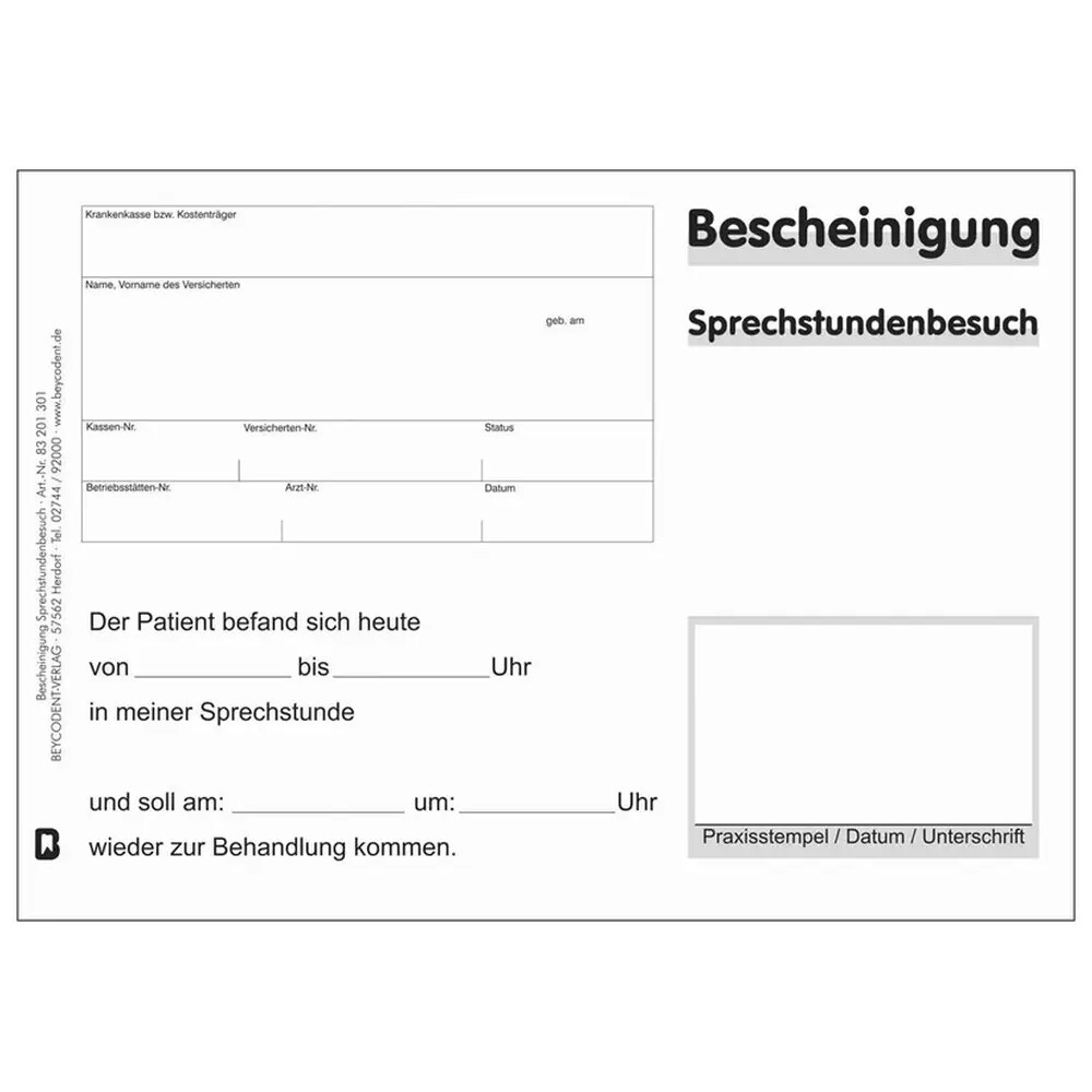Bescheinigung über Sprechstundenbesuch